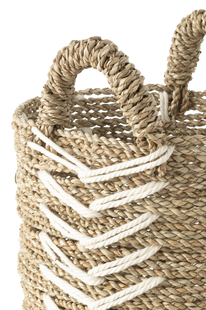 Set Of 2 Baskets Chevron Raffia White/Natural