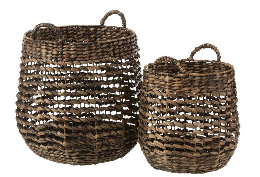 Set Of 2 Baskets Water Hyacinth Dark Brown