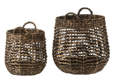 Set Of 2 Baskets Water Hyacinth Dark Brown