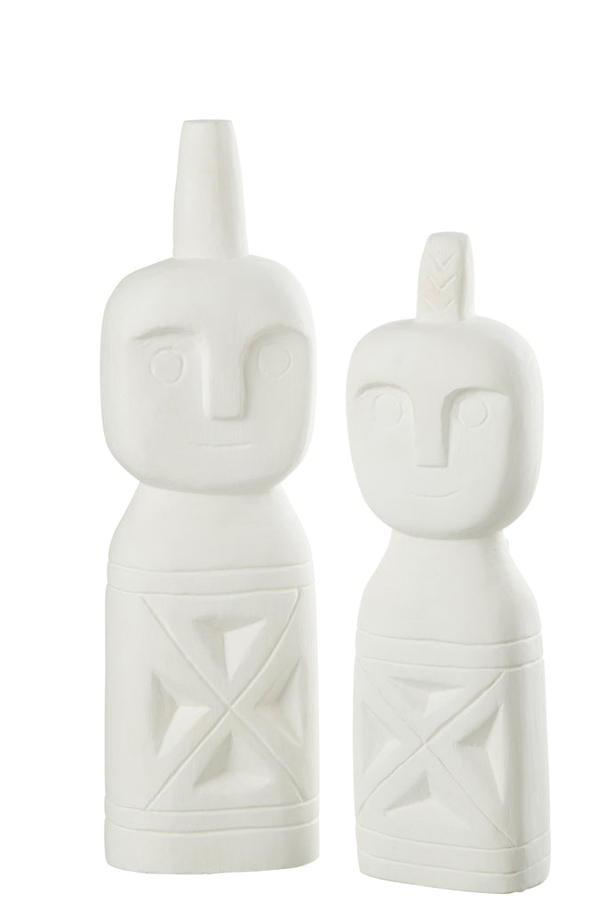 Set Of 2 Objects African Carved Figure Wood White