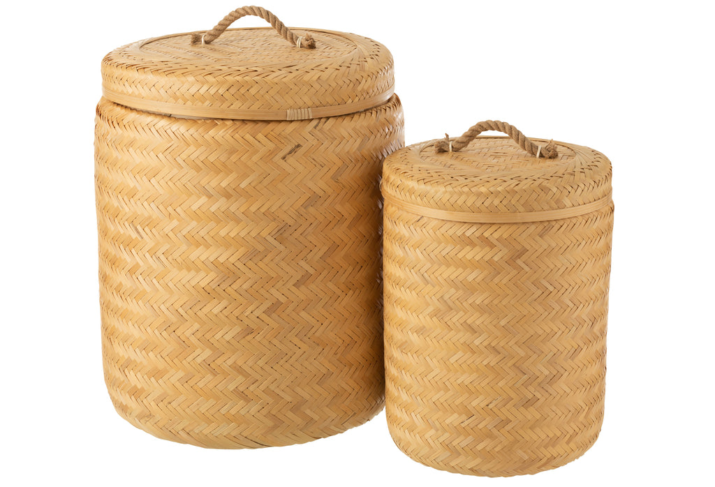 Set Of 2 Storage Baskets Round Bamboo Natural