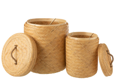 Set Of 2 Storage Baskets Round Bamboo Natural