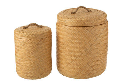 Set Of 2 Storage Baskets Round Bamboo Natural