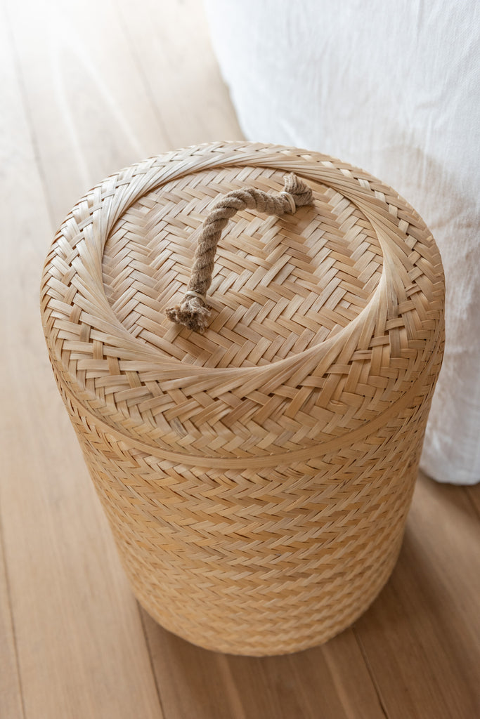 Set Of 2 Storage Baskets Round Bamboo Natural