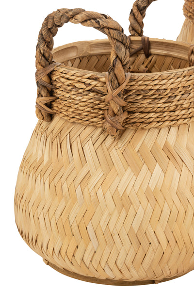 Set Of 3 Baskets+Handle Ball Bamboo+Rope Natural Small