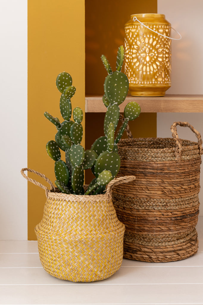 Set 3 Baskets Retractable Seagrass Yellow