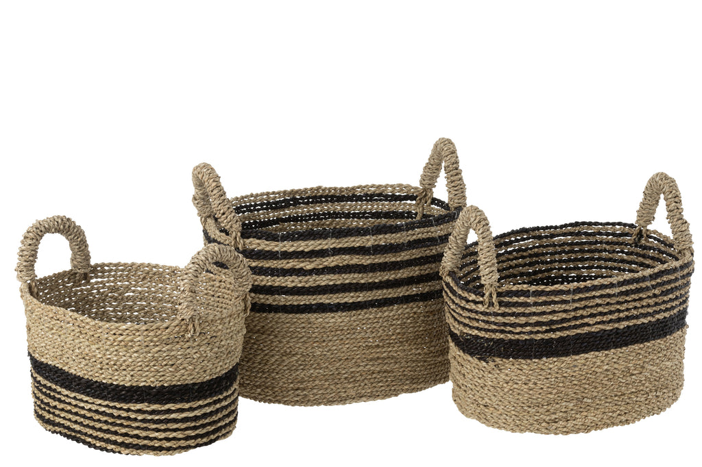 Set Of 3 Baskets Aline Raffia Black/Natural