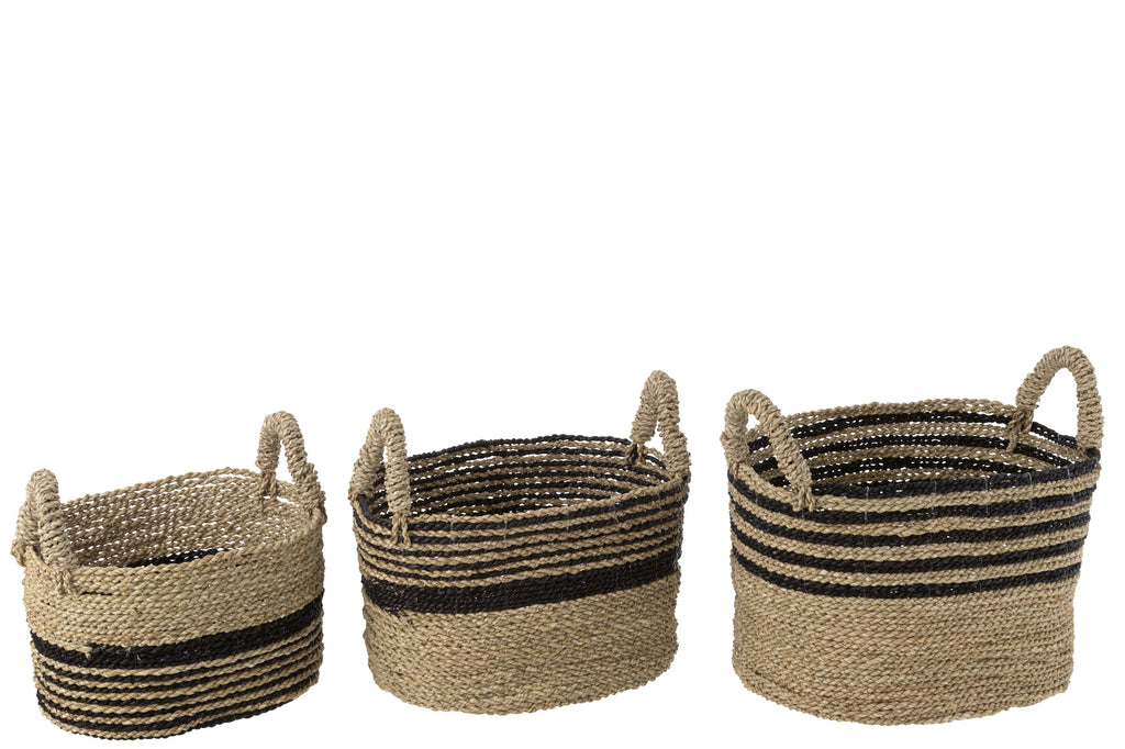 Set Of 3 Baskets Aline Raffia Black/Natural