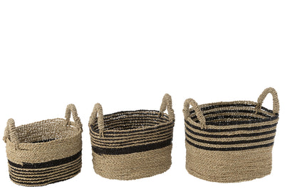 Set Of 3 Baskets Aline Raffia Black/Natural