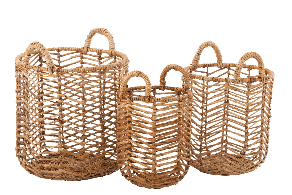 Set Of 3 Baskets Bananas Leaves Natural