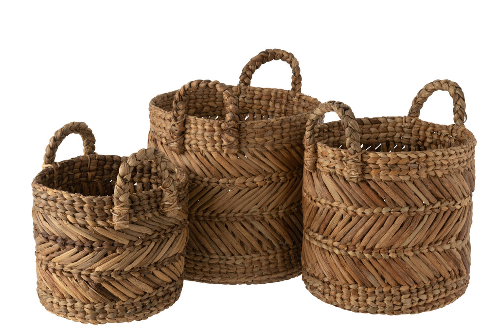 Set Of 3 Baskets Braided Raffia Natural