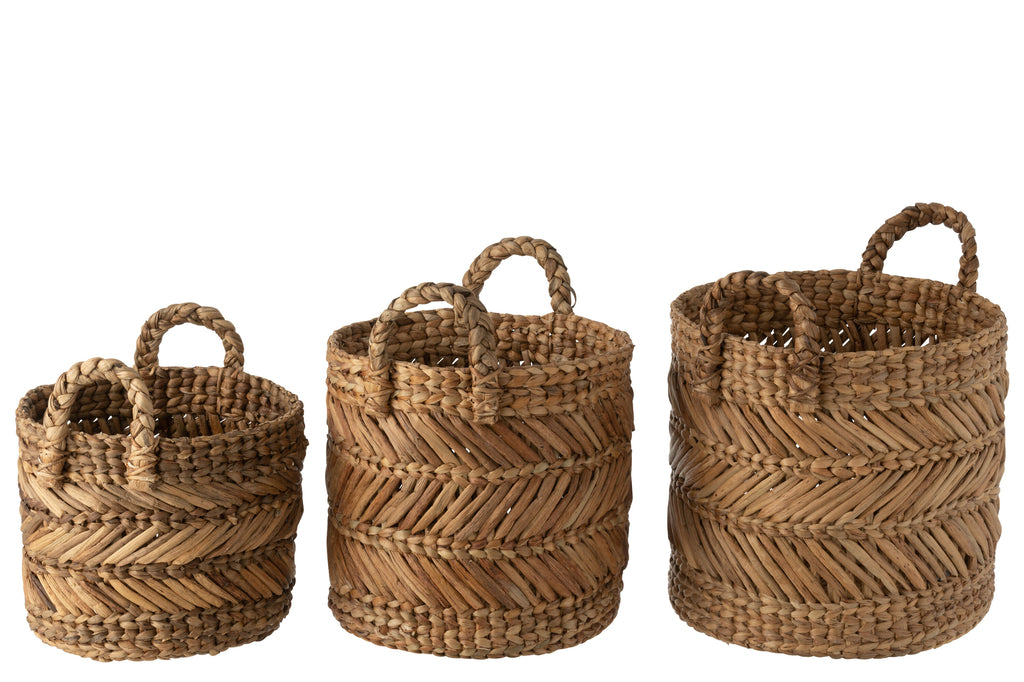 Set Of 3 Baskets Braided Raffia Natural