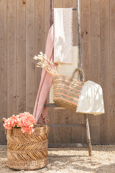 Set Of 3 Baskets Braided Raffia Natural