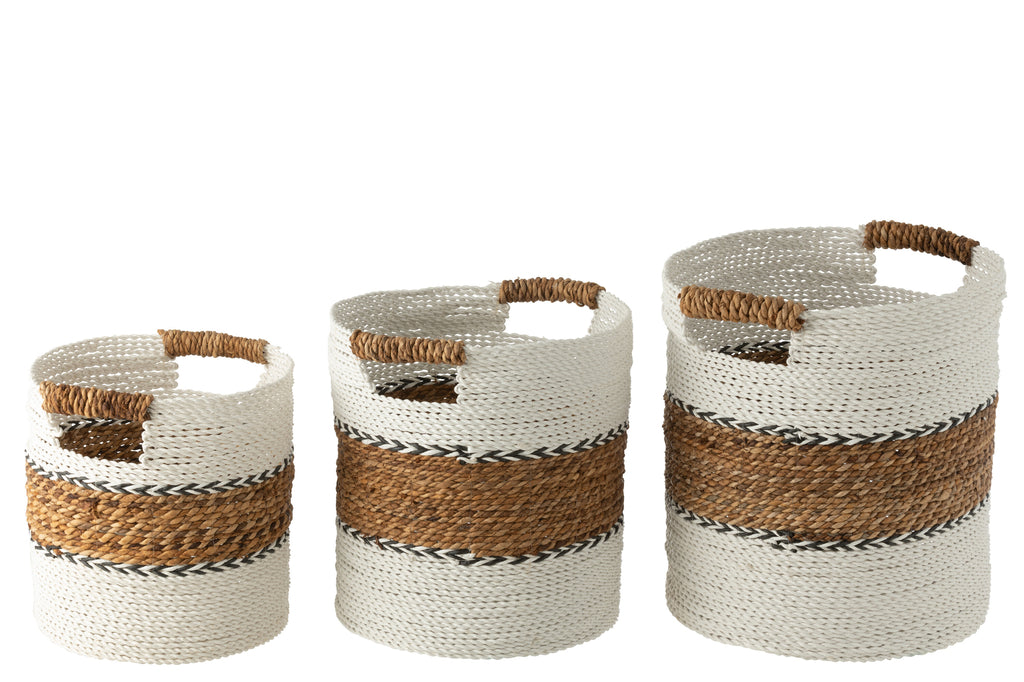 Set Of 3 Baskets Laura Raffia White/Natural