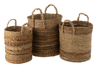 Set Of 3 Baskets Lucie Raffia Natural