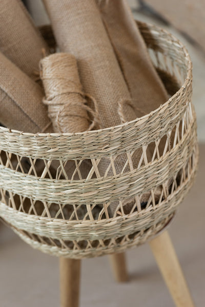 Set Of 3 Baskets On Tripod Seagrass Natural