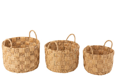 Set Of 3 Baskets Round Water Hyacinth Natural