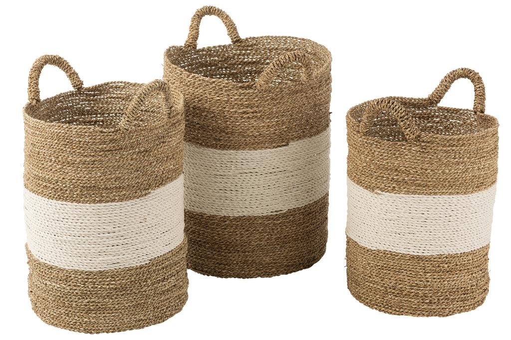 Set Of 3 Baskets Seagrass White/Natural