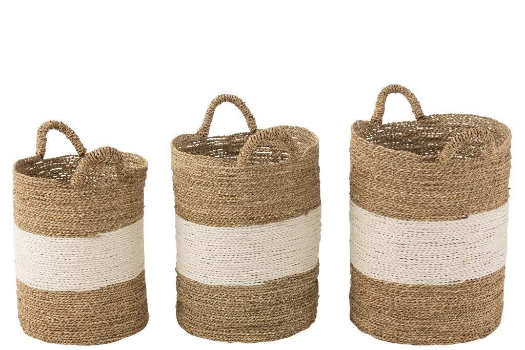 Set Of 3 Baskets Seagrass White/Natural