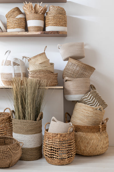 Set Of 3 Baskets Seagrass White/Natural