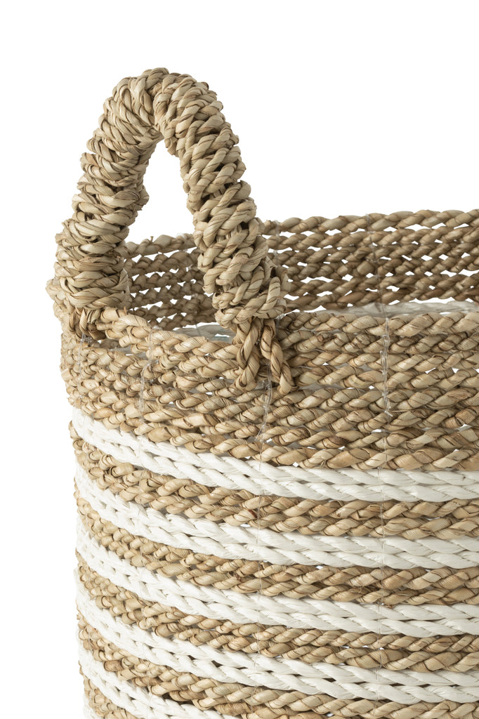 Set Of 3 Baskets Striped Raffia White/Natural