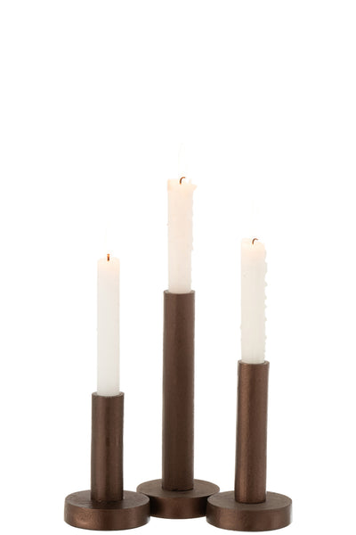 Set Of 3 Candleholders Low Modern Metal Matte Dark Brown