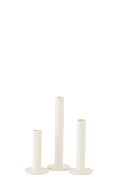 Set Of 3 Candleholders Low Modern Metal Matte White