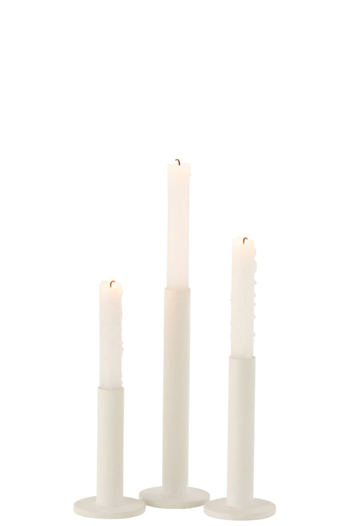 Set Of 3 Candleholders Low Modern Metal Matte White