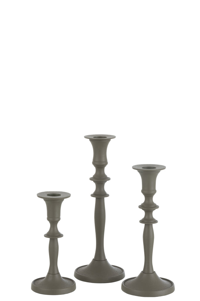 Set Of 3 Candleholder Classical Aluminium Green