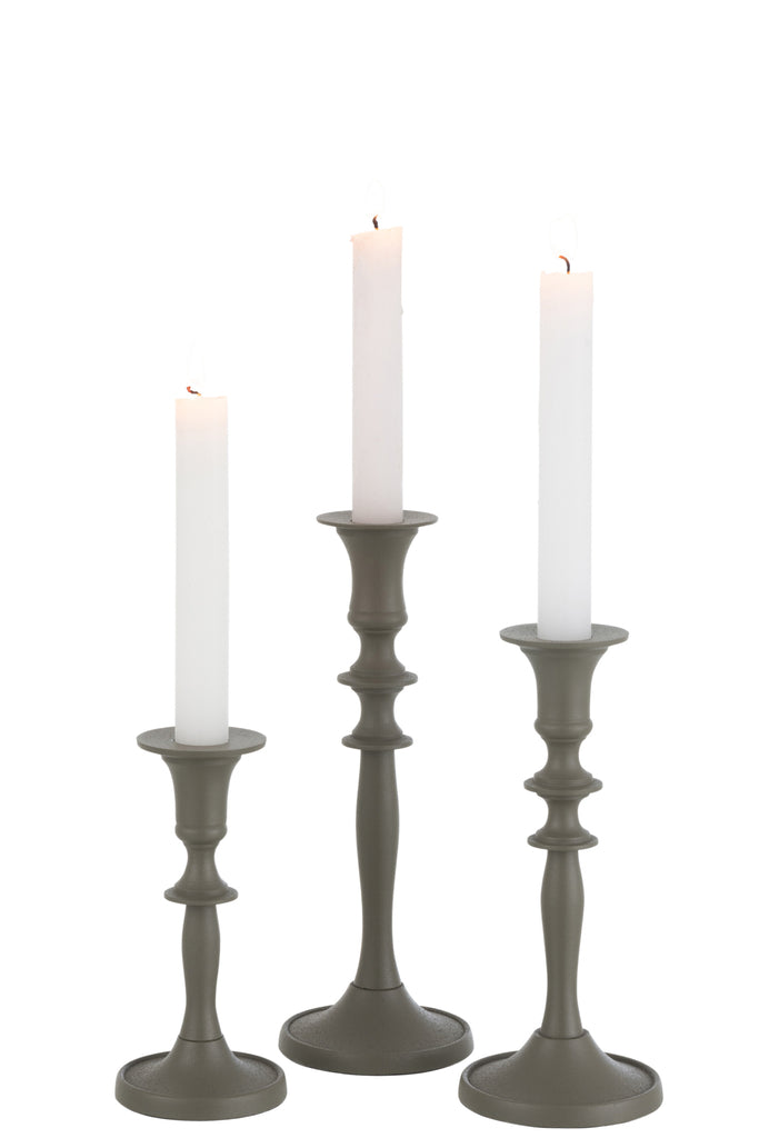 Set Of 3 Candleholder Classical Aluminium Green