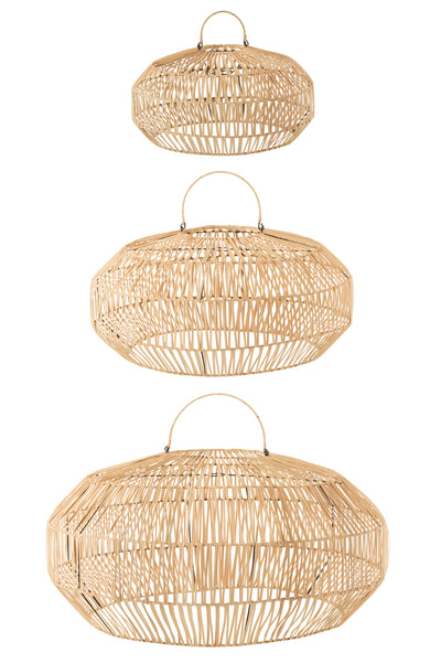 Set Of 3 Lamp Shades Rattan Natural