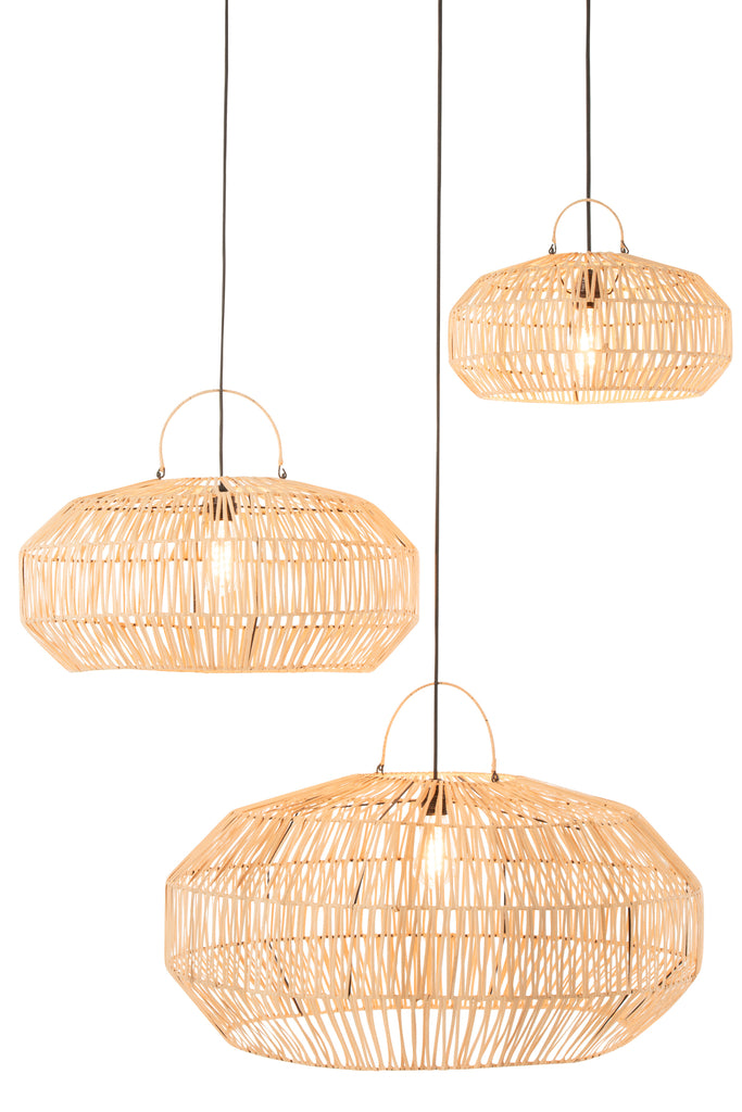 Set Of 3 Lamp Shades Rattan Natural