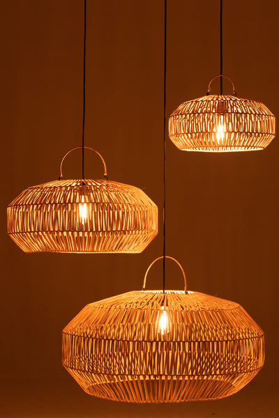 Set Of 3 Lamp Shades Rattan Natural