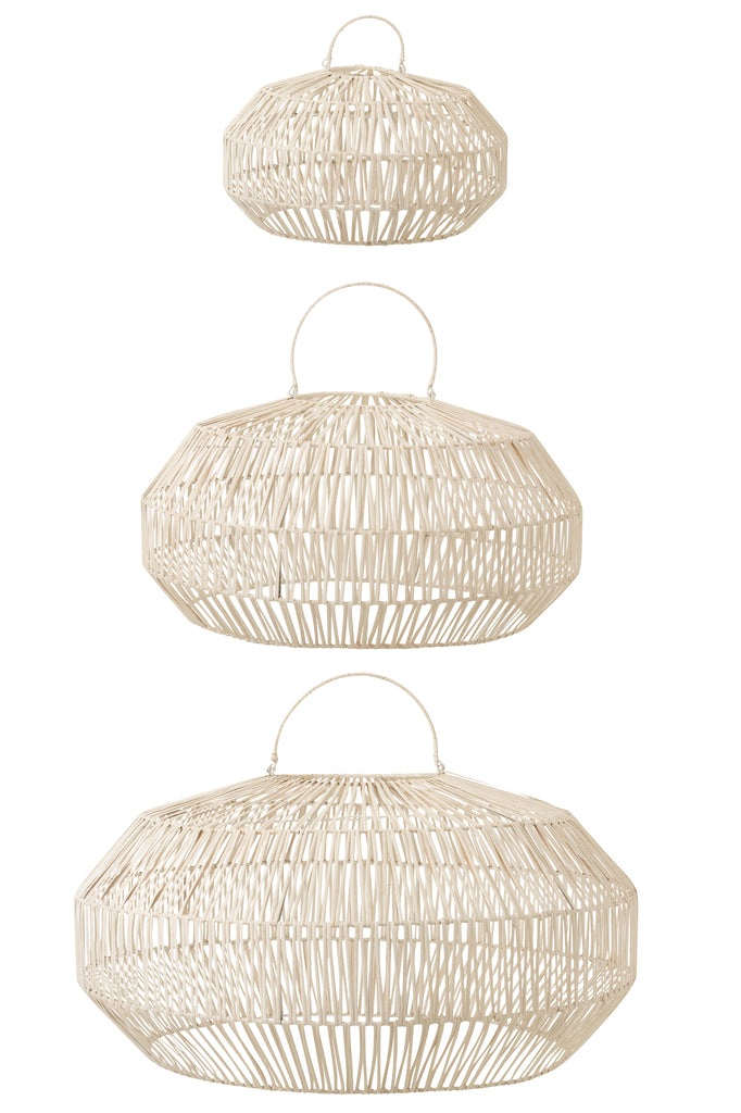 Set Of 3 Lamp Shades Rattan White