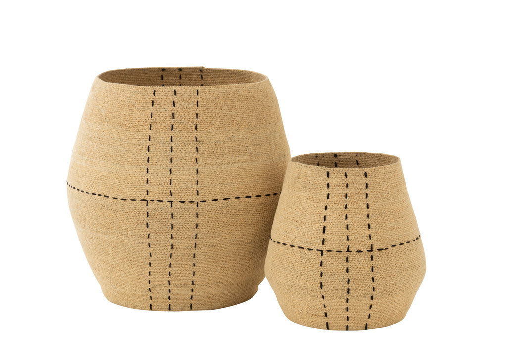 Set Of 2 Basket Dotted Lines Seagrass Natural/Black