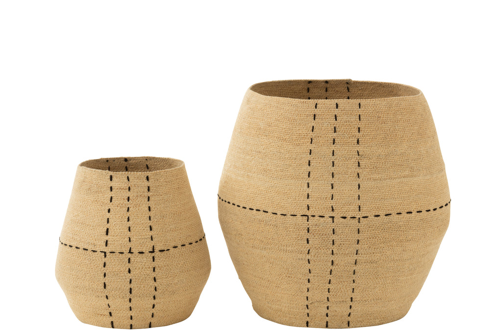 Set Of 2 Basket Dotted Lines Seagrass Natural/Black