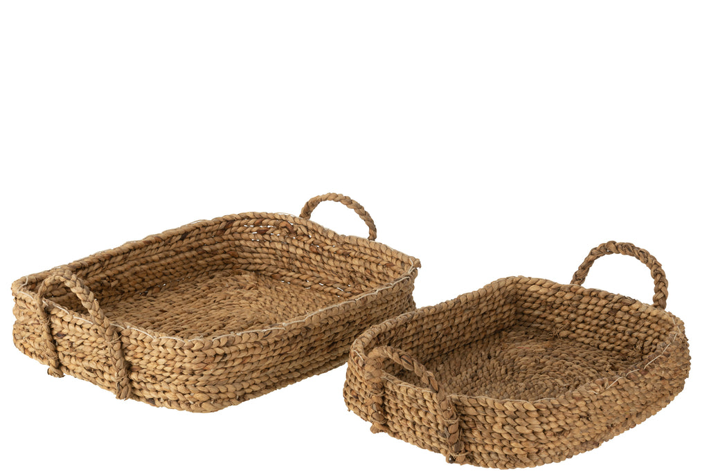 Set Of 2 Basket Trays Water Hyacinthe Natural