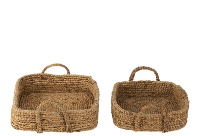 Set Of 2 Basket Trays Water Hyacinthe Natural