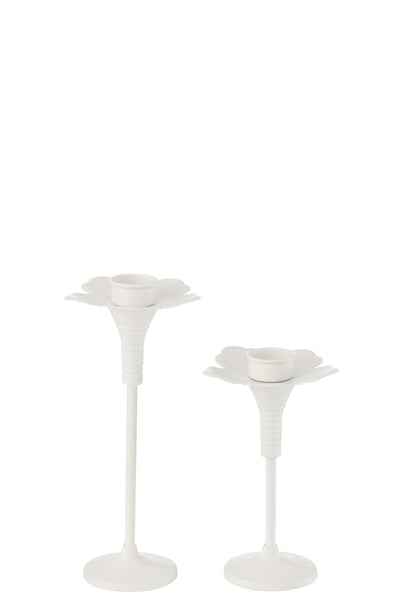 Set Of 2 Candle Holders Oldies Metal White