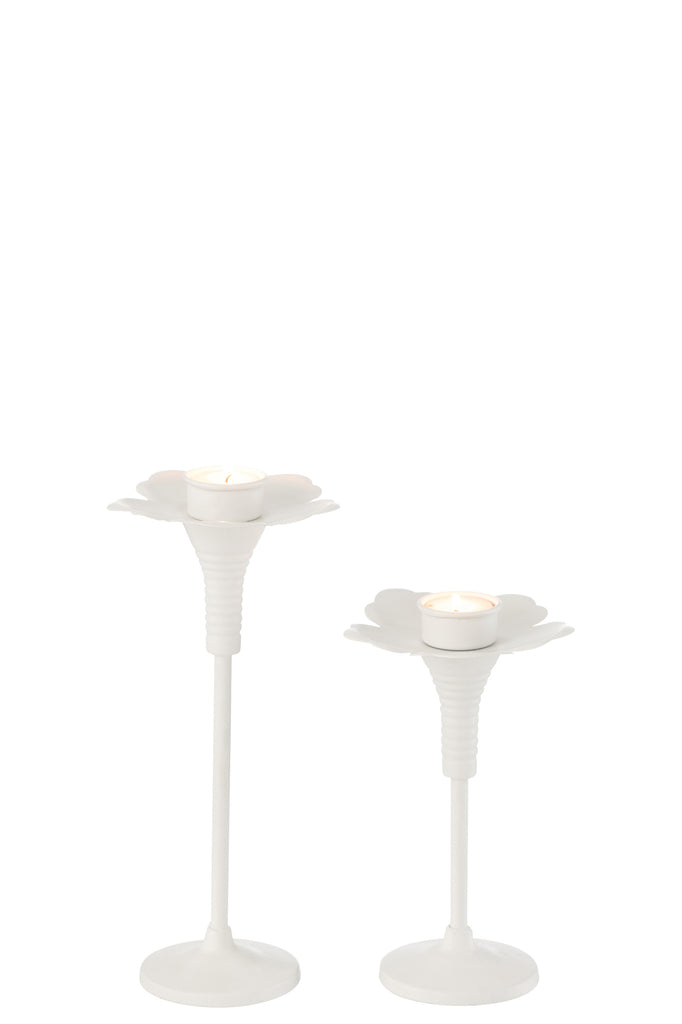 Set Of 2 Candle Holders Oldies Metal White