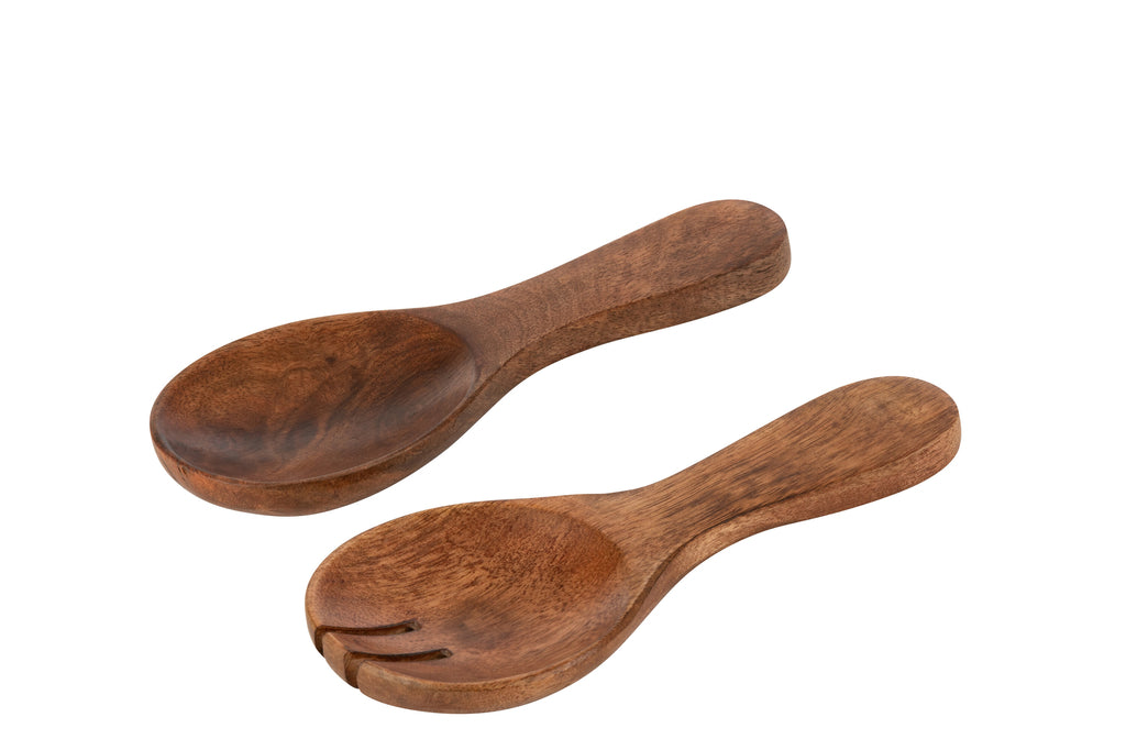 Set Of 2 Server Acacia Wood Dark Natural