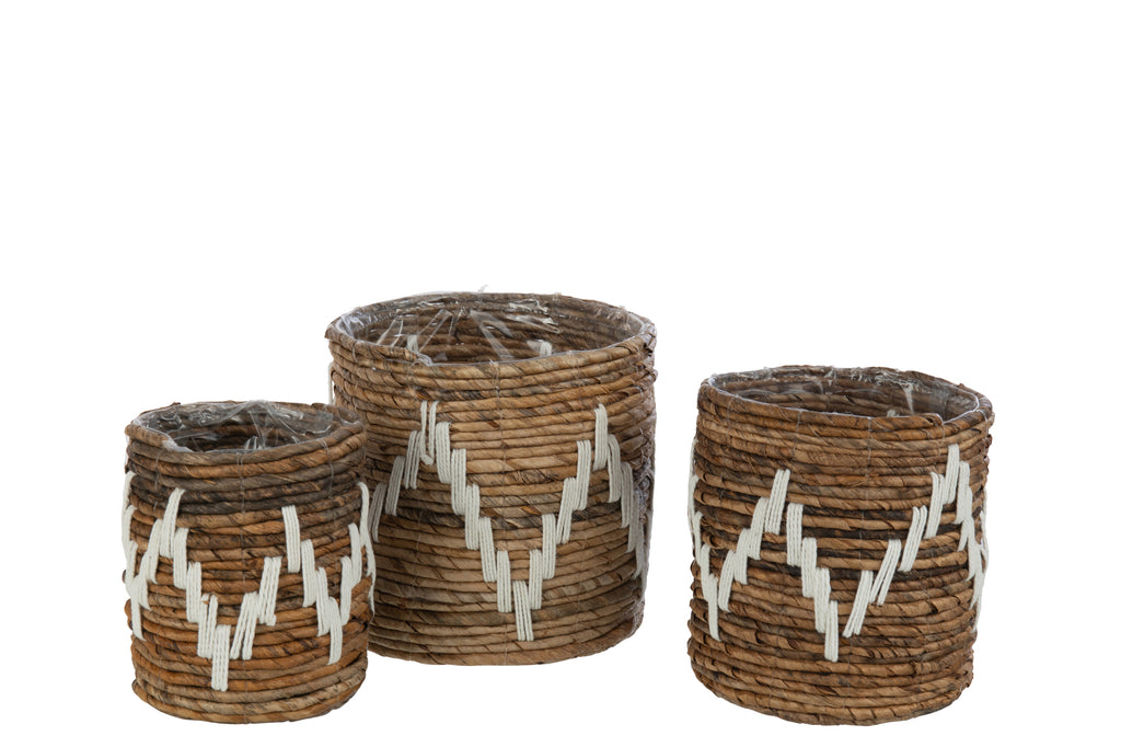 Set Of 3 Baskets Fanny Banana Leaf Natural/White