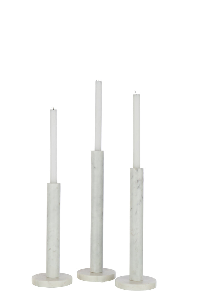 Set Of 3 Candle Holder Marble White