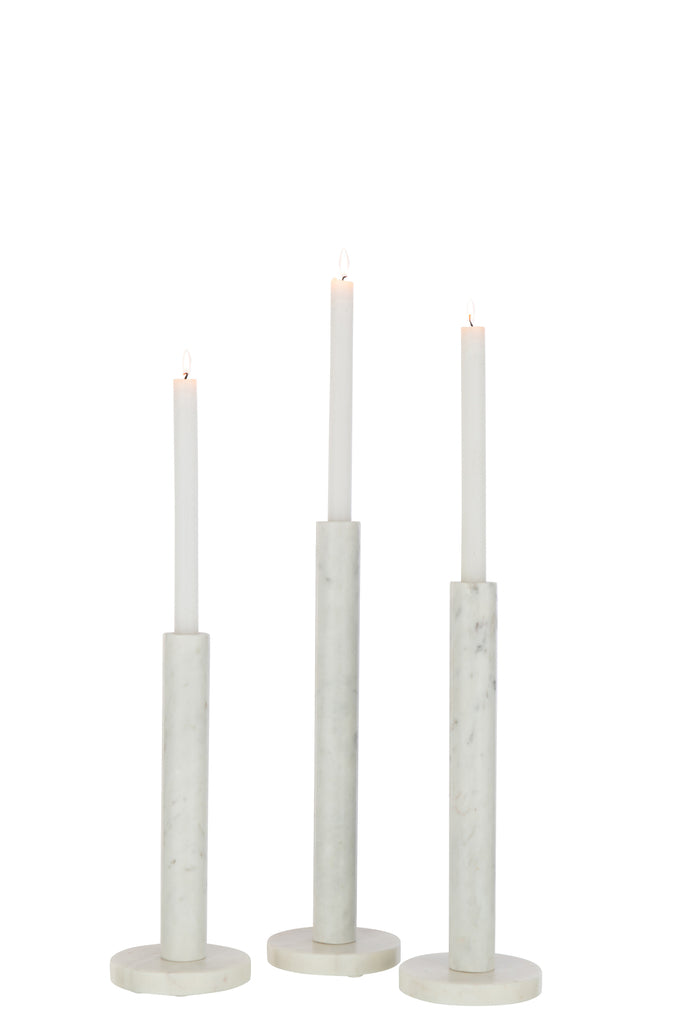 Set Of 3 Candle Holder Marble White