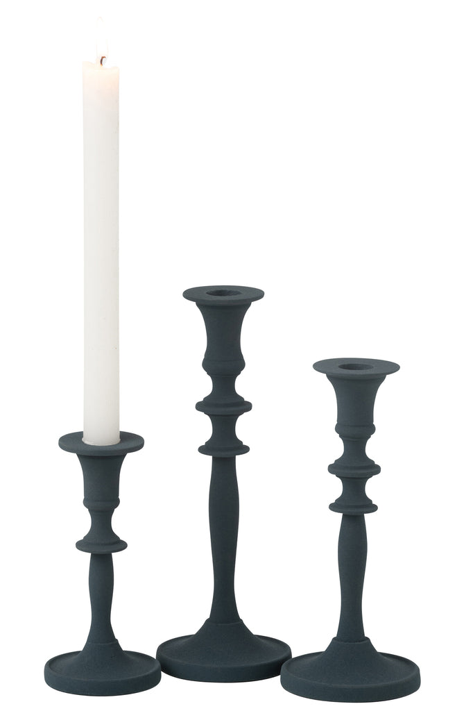 Set Of 3 Candle Holders Classic Aluminium Blue