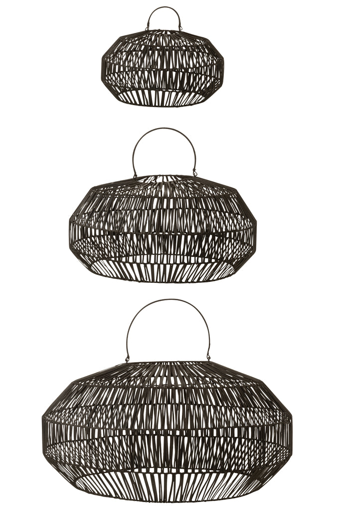 Set Of 3 Lamp Shades Rattan Black