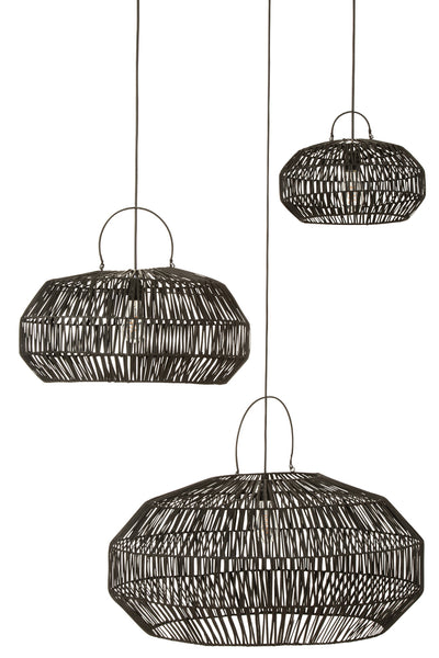 Set Of 3 Lamp Shades Rattan Black