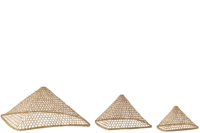 Set Of 3 Lampshades Pyramid Bamboo Natural