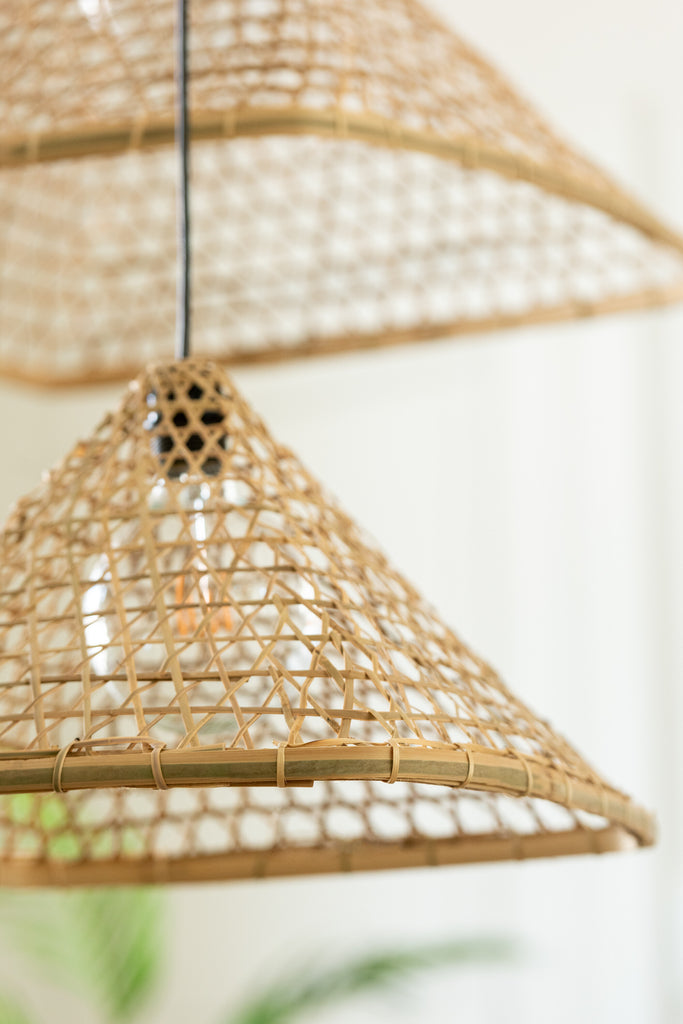 Set Of 3 Lampshades Pyramid Bamboo Natural