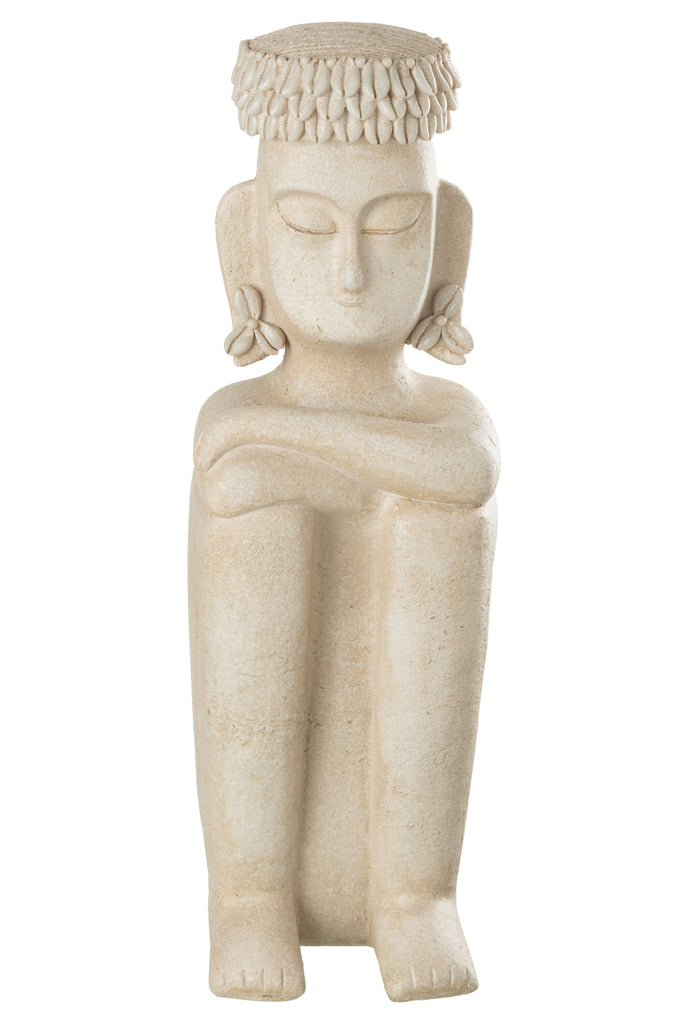 Statue Sitting Ethnic Stone/Resin Beige Large